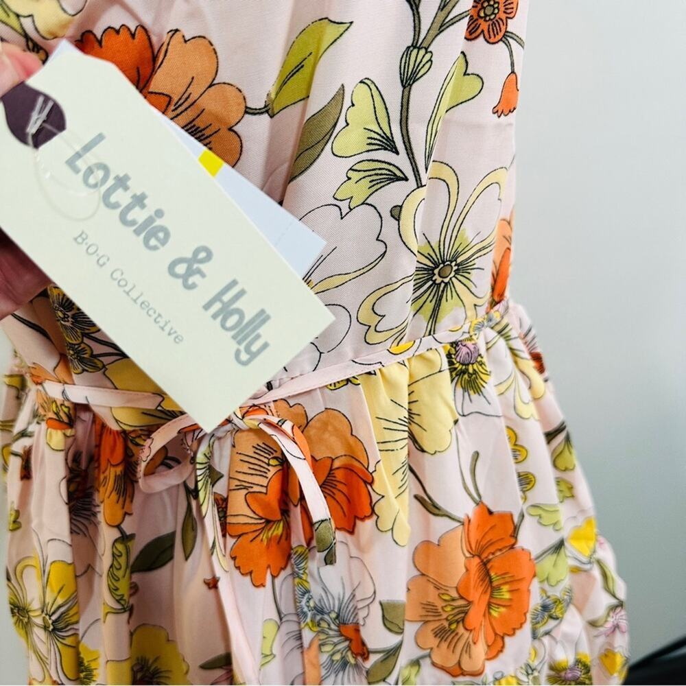 Lottie & Holly Floral Square Neck Flutter Sleeve Mini Dress NWT M - Picture 13 of 14